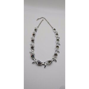 Vint Sarah Coventry Silver Tone Gray Rhinestone Necklace